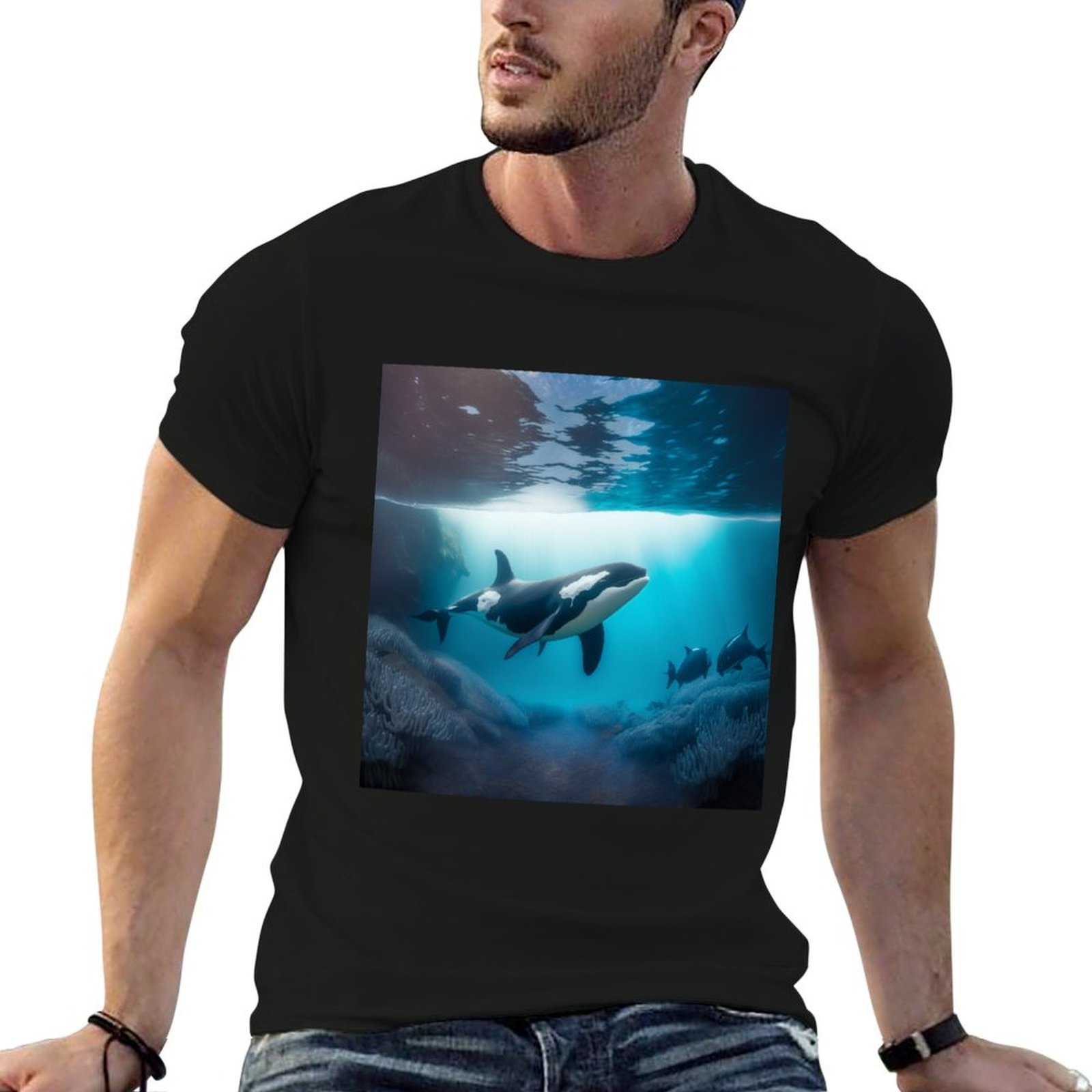 Undershirt Crew Neck - T-shirt Under Sea Orca, t-shirt minimaliste